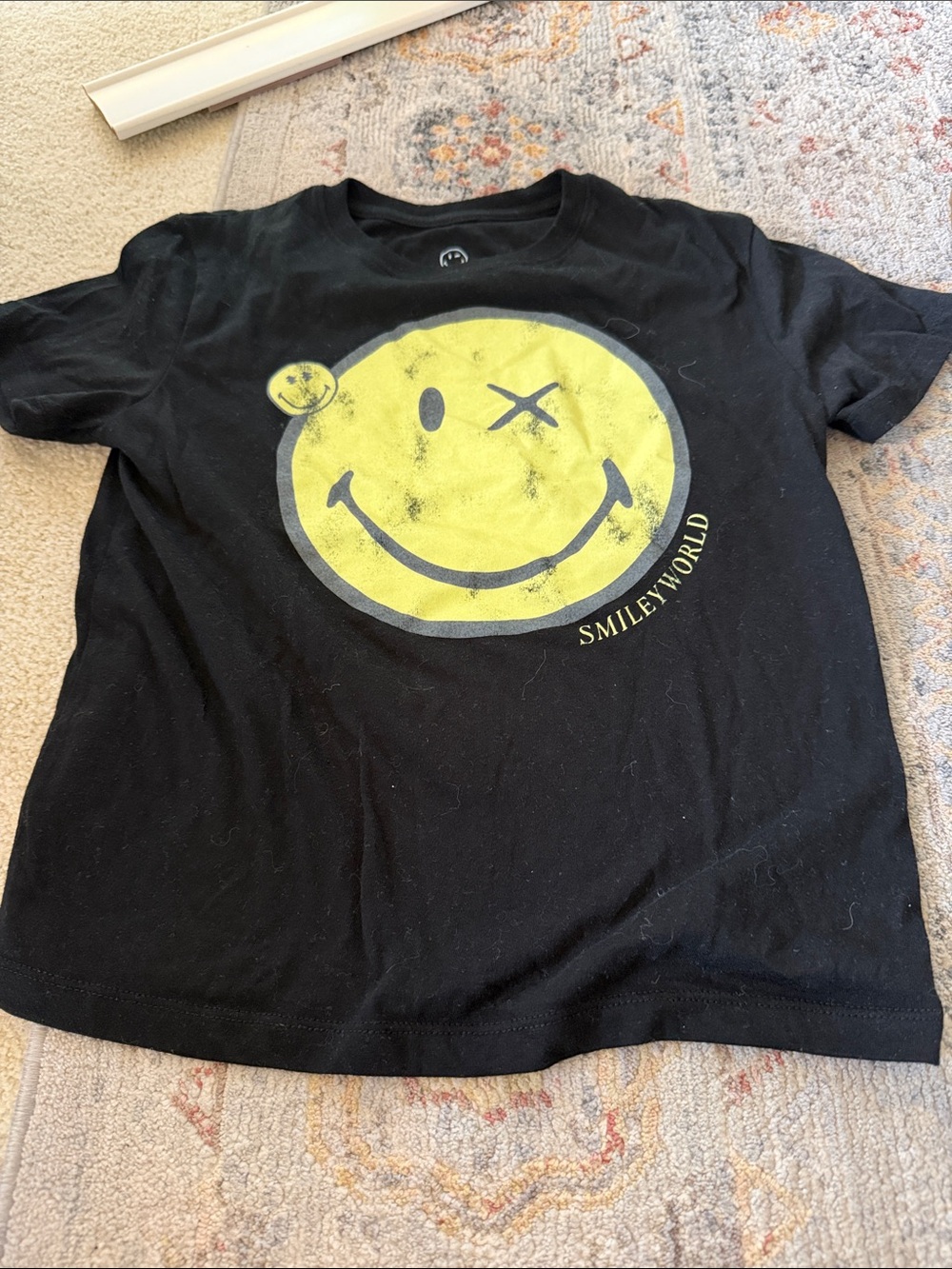 SmileyWorld Black Kids Short Sleeve Tee with Yellow Graphic
